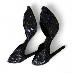 La Perla D’Orsay Metallic Sequin Stiletto Heels
